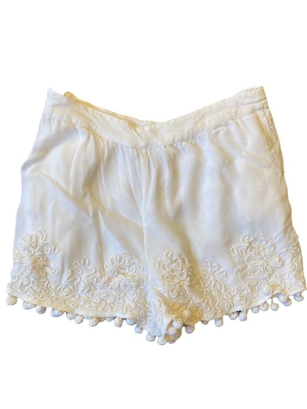 TopShop Crochet Shorts 4 Ivory  Pom Pom European Summer Mediterranean Chic Boho